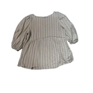 Time and Tru Blue White Striped Babydoll Top Swiss Dot Puff Sleeve Small 4-6